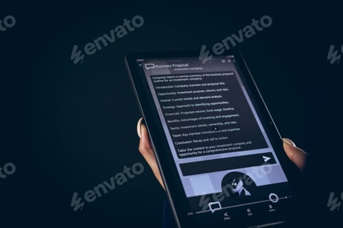 Preview: Biracial businesswoman using tablet with copy space on black background