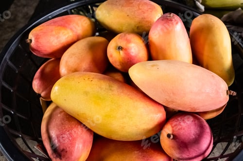 Preview: Stacks Of Mango Fruits In A Basket At Traditional Marketplace, Taiwan