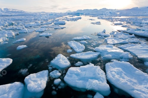 Preview: Winter landscape with ice sheets floating on the ocean surface.