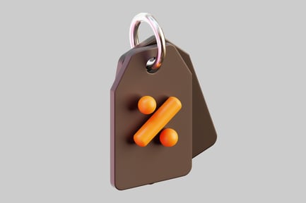 Preview: Brown rectangular tag with attached ring and orange shapes