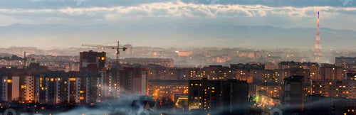 Preview: Panorama of night aerial view of Ivano-Frankivsk city, Ukraine.