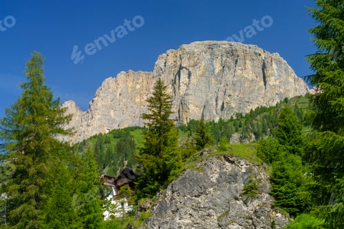 Preview: Mountain landscape along the road to Gardena pass, Dolomites