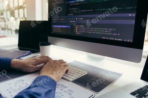 Preview: man working code program developer computer web development working design software