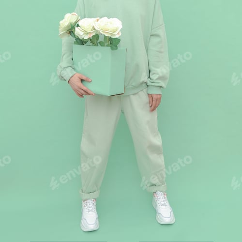 Preview: Fashion Mint casual outfit. Minimal aesthetic monochrome design. Aqua menthe color trend