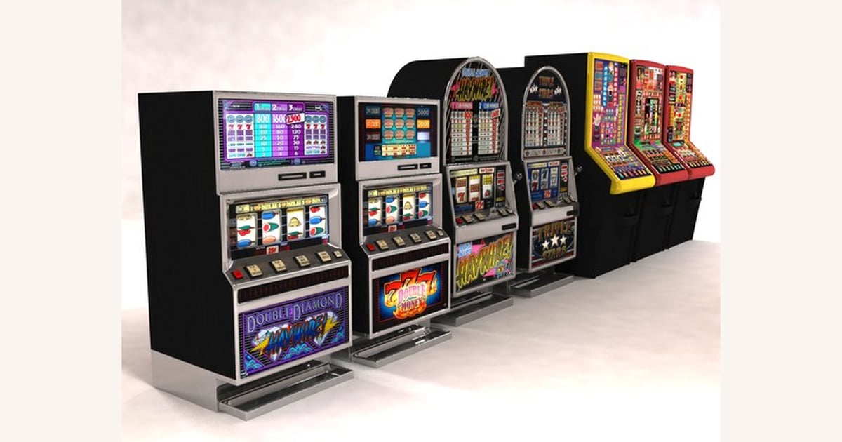 Slot machine array with varied designs 3D, Incl. slot machine & casino ...
