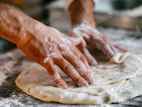 Preview: A man is making a pizza dough with his hands