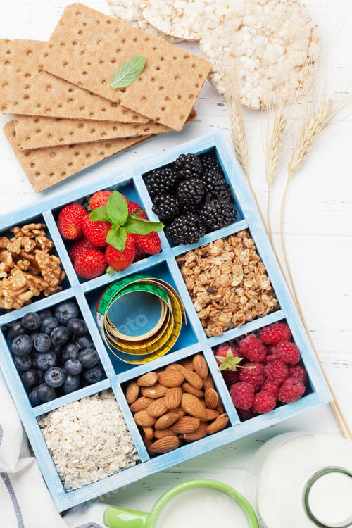 Preview: Healthy breakfast with muesli, berries and milk