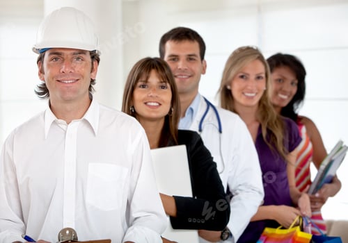Preview: Group Of Happy People With Different Professions Indoors