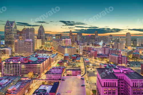 Preview: Detroit, Michigan, USA Downtown Skyline at Dusk