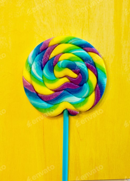 Preview: Bright and colorful lollipop on a yellow background