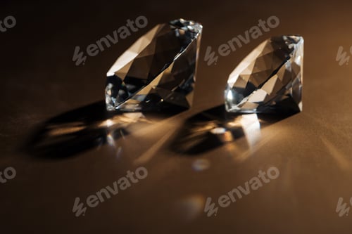 Preview: sparkling clear diamonds on brown background with copy space