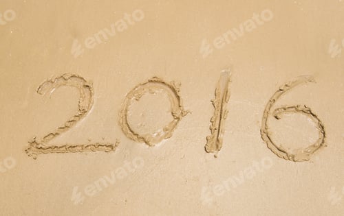 Preview: Year 2016 Written In Sand, On Tropical Beach