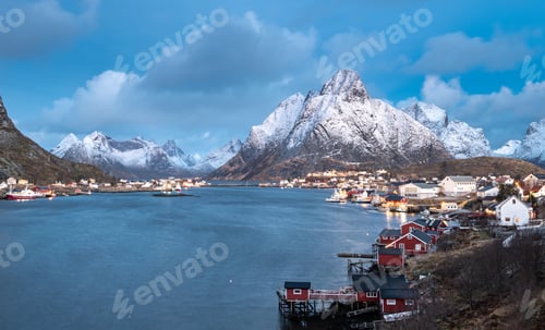 Preview: Beautiful Reine fishing village in Lofoten Islands in Winter, Norway