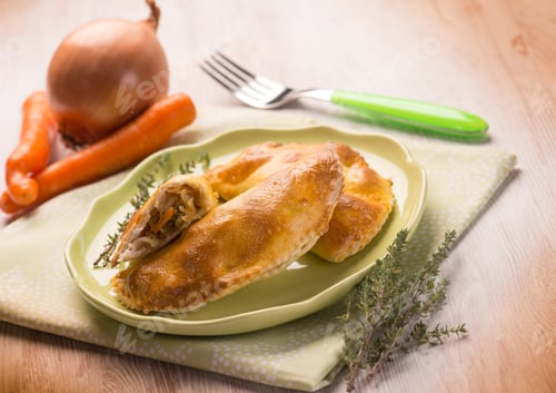 Preview: panzerotti with vegetables, selective focus