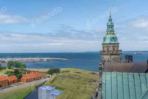 Preview: Aerial view of Kronborg Castle and Oresund Strait - Helsingor, Denmark