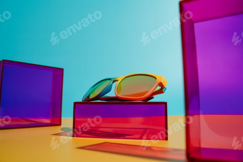 Preview: Sunglasses resting on pink box, summer eye care accessory