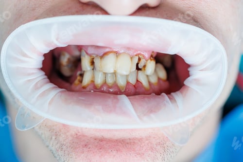 Preview: Spoiled teeth, poor dental hygiene, caries, Mouth disease. shattered teeth