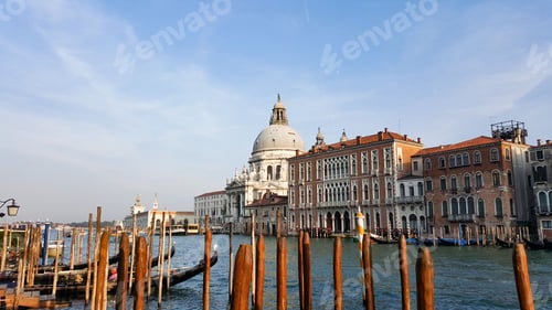 Preview: Beautiful view of the Santa Maria della Salute church in Venice, under a bright sky on a sunny day