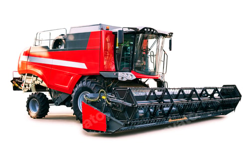 Preview: Red combine harvester, agriculture machinery, farming vehicle isolated over white