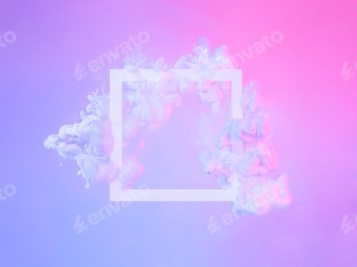 Preview: White frame in neon clouds, copy space. Abstract