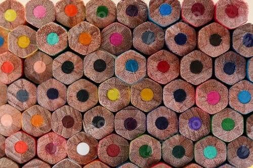 Preview: Different color pencils as background, closeup view
