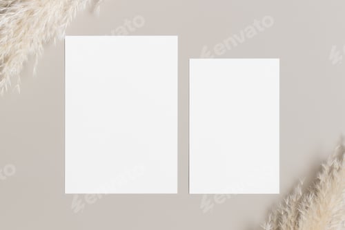 Preview: Wedding invitation stationery mockup with a pampas decoration. Dimensions: 5x7", 6x4".