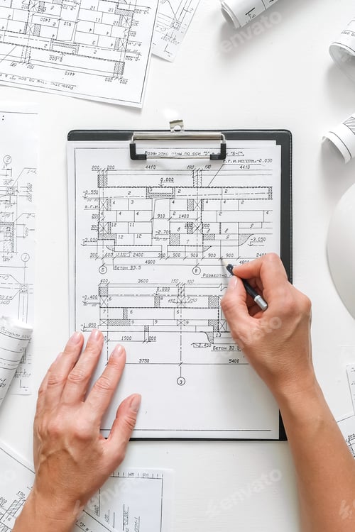 Preview: Architects concept, engineer architect designer freelance work on start-up project drawing, construc