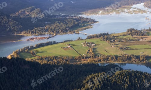 Preview: Aerial View of Fraser Valley with Canadian Nature Mountain Landscape Background