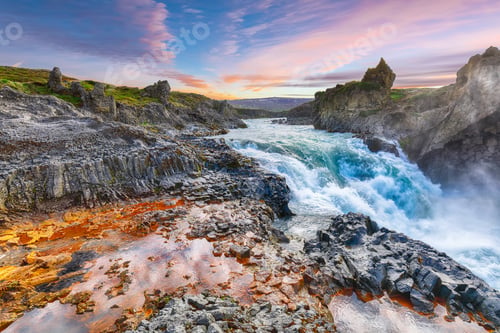 Preview: Incredible landscape scene of Geitafoss waterfall.