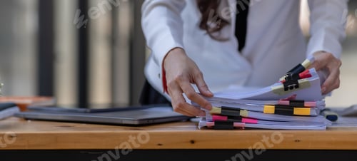 Preview: Business Documents, Auditor businesswoman checking searching document legal prepare paperwork or