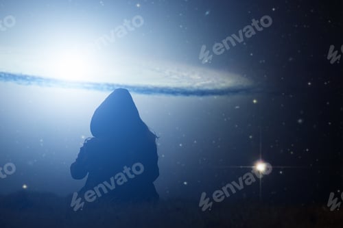 Preview: Girl Watching The Stars. Elements Of This Image Furnished By Nasa.