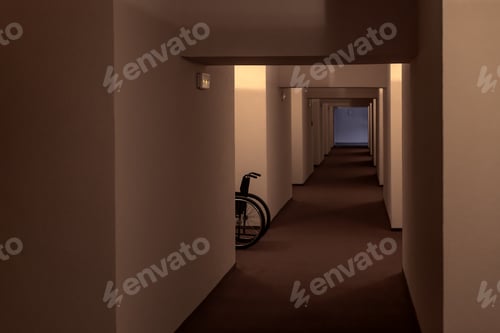 Preview: Wheelchair in hospital corridor