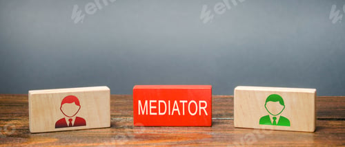 Mediation Concept with Wooden Blocks and Mediator Symbol