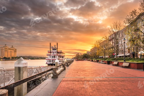Preview: Savannah, Georgia, USA riverfront promenade