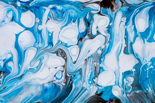 Preview: contemporary painting of blue and white acyrlic white paint pour