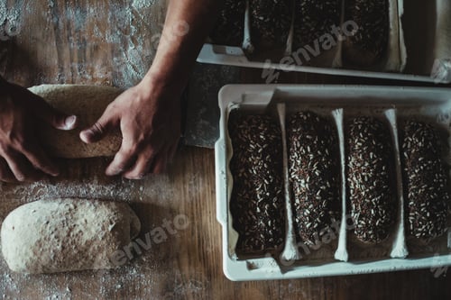 Preview: Top view of the process of making black grain bread