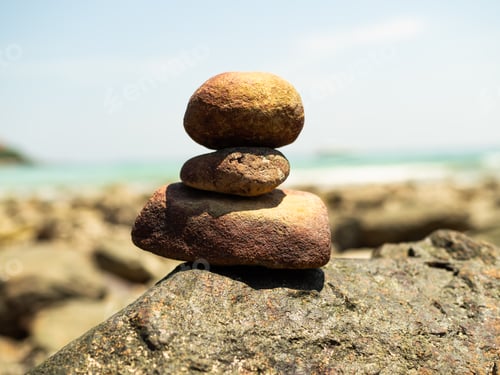 Preview: Stack Stone Pebble Zen Balance with blur Water Sea Beach Sand Calm