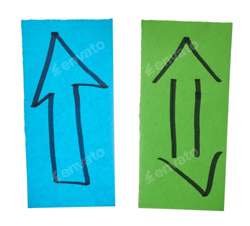 Preview: Two sheets of paper with arrows drawn with black marker