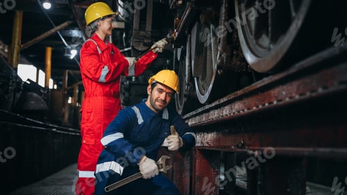 Preview: Industrial engineers inspect and perform maintenance on the machines at factory machines.