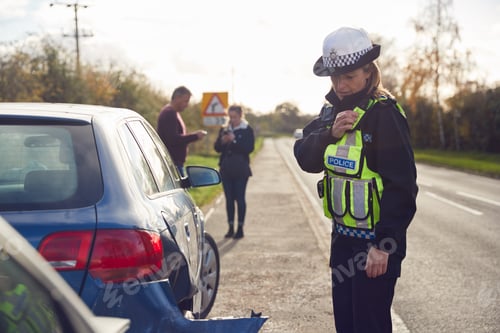 Preview: Female Traffic Police Officer Reporting Details Of Road Traffic Accident On Radio
