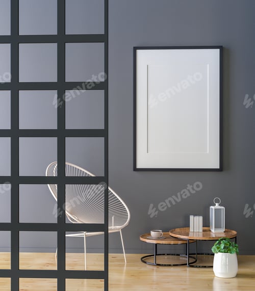 Preview: 3D interoir design for living room and mockup frame
