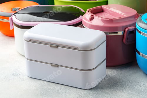 Preview: Many plastic food containers in a shop for background