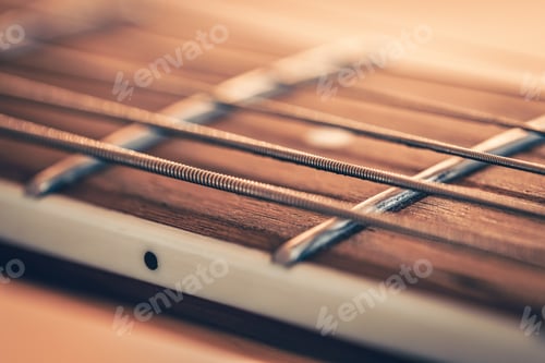 Preview: Strings on a classical acoustic guitar, macro shot.