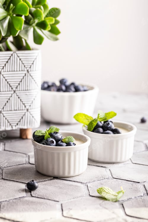 Preview: Vanilla dessert for breakfast, panna cotta with blueberries