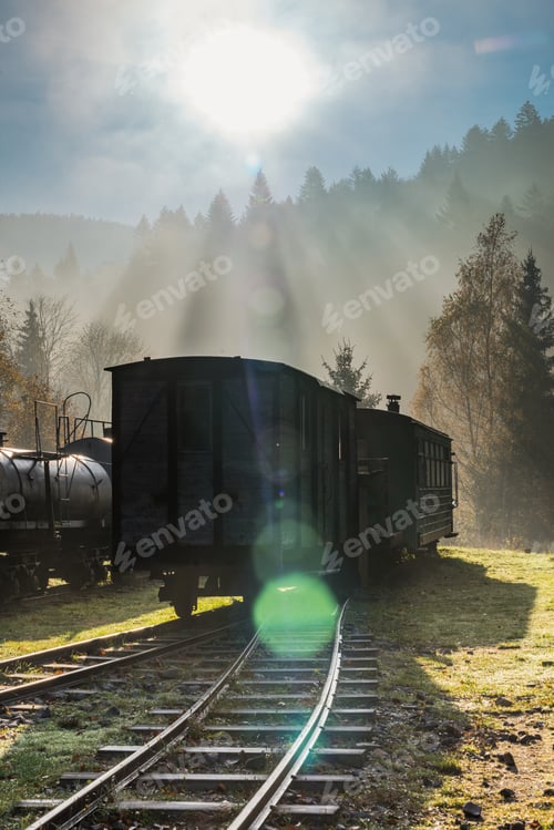 Preview: Abandoned railway station in Carpathia Mountains,Poland and fogg