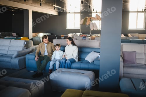 Preview: Family choosing new sofa in furniture store
