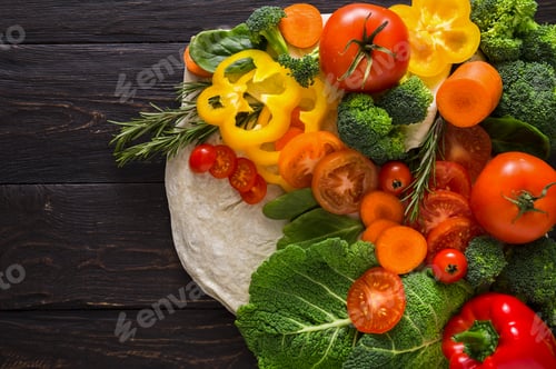 Preview: Frame of fresh vegetables on wooden background with copy space