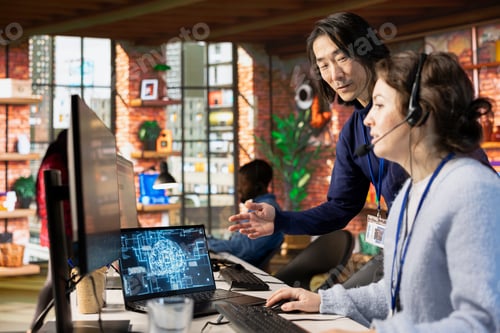 Preview: Call center manager providing training to new agent on helpful AI tools