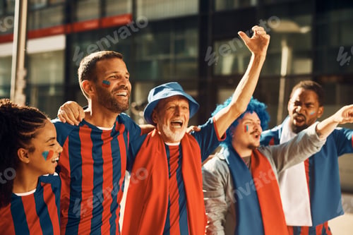 Preview: Happy sports fan and his friends going on a match during the world championship.