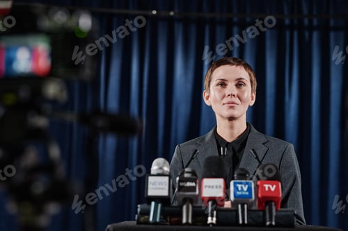 Preview: Woman performing at conference during live broadcast
